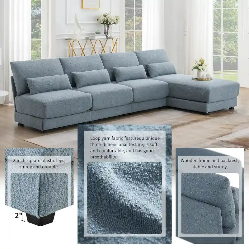 Blue 120 L-Shaped 4-Seat Sectional Sofa