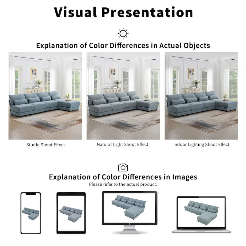 Blue 120 L-Shaped 4-Seat Sectional Sofa