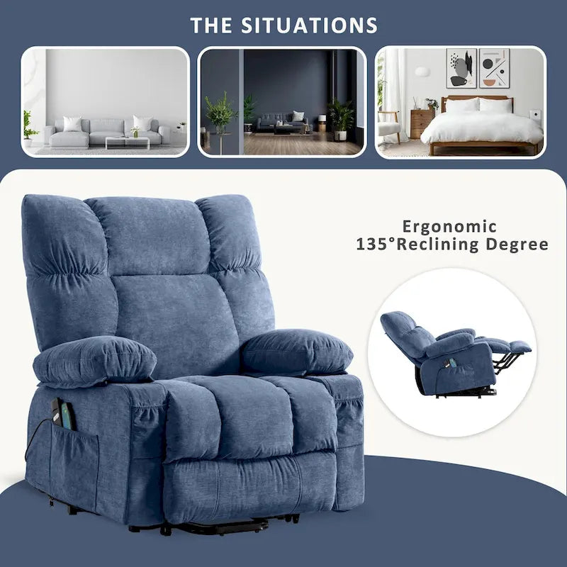 Blue Power Lift Recliner with Heat, Massage & USB Ports