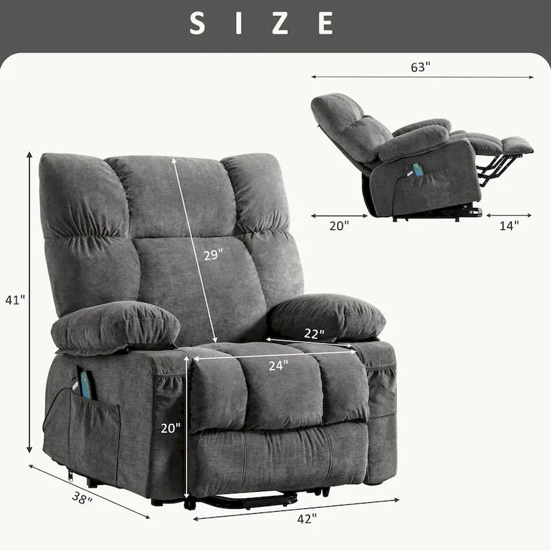 Blue Power Lift Recliner with Heat, Massage & USB Ports
