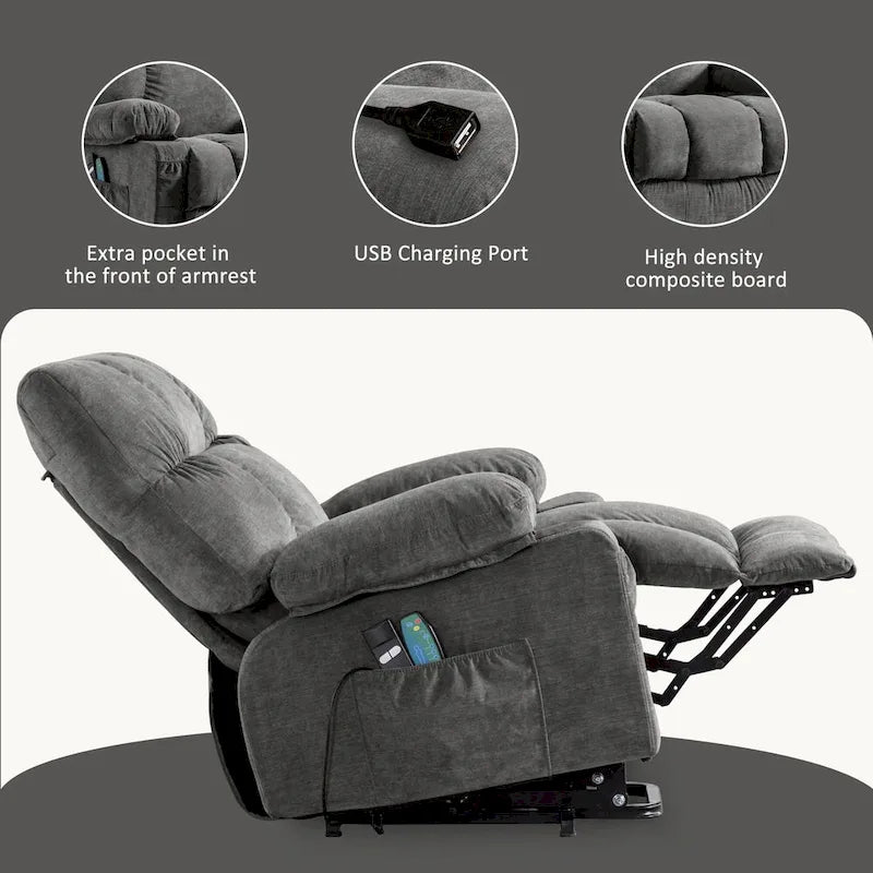 Blue Power Lift Recliner with Heat, Massage & USB Ports
