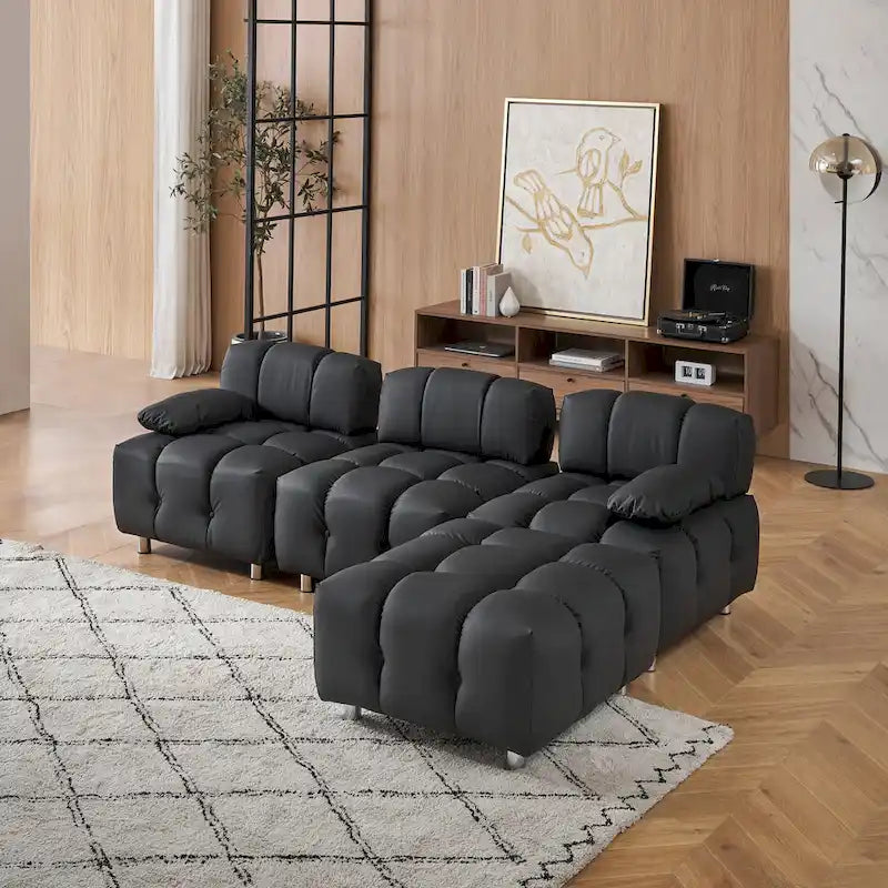 90.6 Foldable 3 Seater Sofa with Chaise, Waterproof, Stain-Resistant, and Cat Scratch-Proof