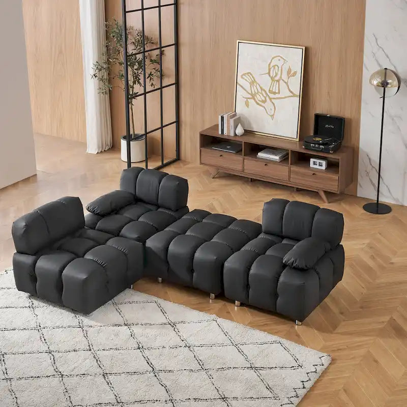 90.6 Foldable 3 Seater Sofa with Chaise, Waterproof, Stain-Resistant, and Cat Scratch-Proof
