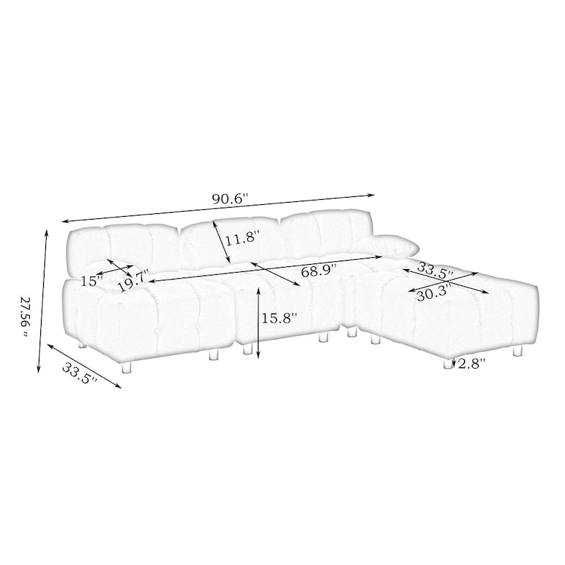 90.6 Foldable 3 Seater Sofa with Chaise, Waterproof, Stain-Resistant, and Cat Scratch-Proof