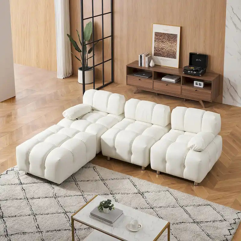 90.6 Foldable 3 Seater Sofa with Chaise, Waterproof, Stain-Resistant, and Cat Scratch-Proof