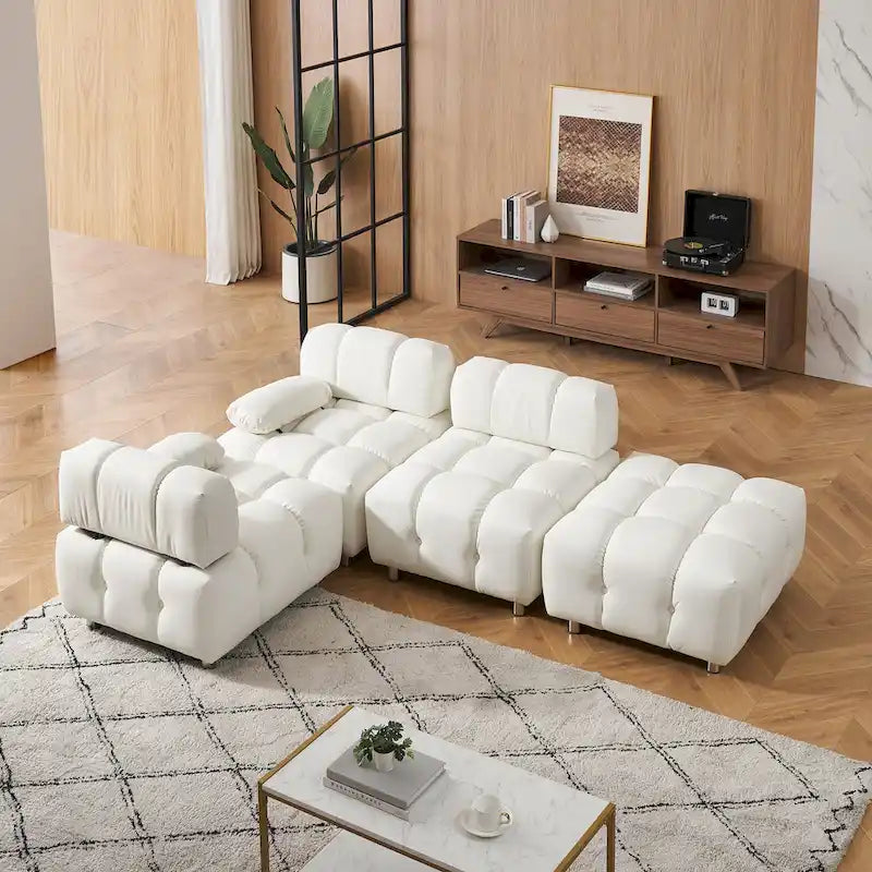 90.6 Foldable 3 Seater Sofa with Chaise, Waterproof, Stain-Resistant, and Cat Scratch-Proof
