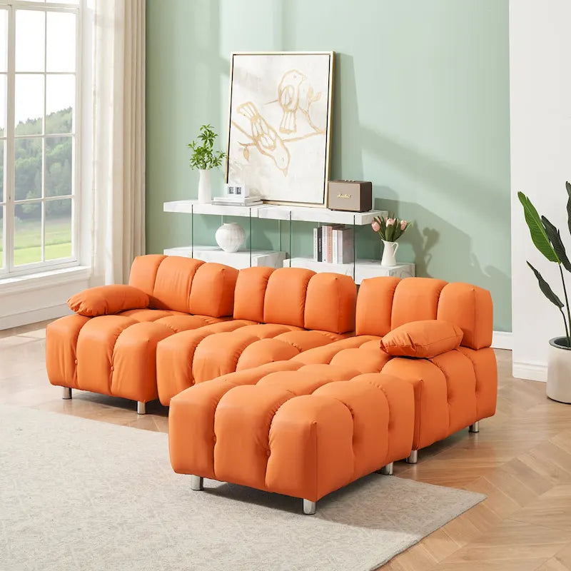 90.6 Foldable 3 Seater Sofa with Chaise, Waterproof, Stain-Resistant, and Cat Scratch-Proof