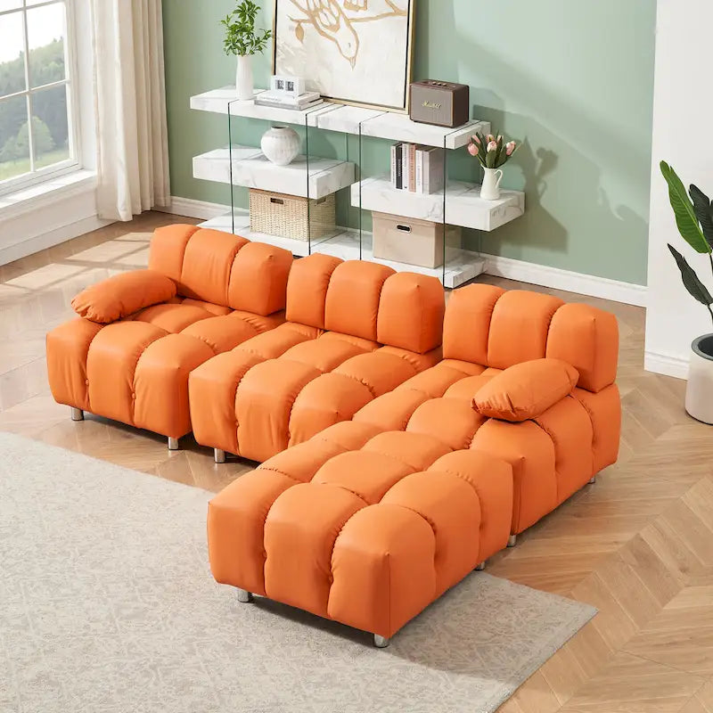 90.6 Foldable 3 Seater Sofa with Chaise, Waterproof, Stain-Resistant, and Cat Scratch-Proof