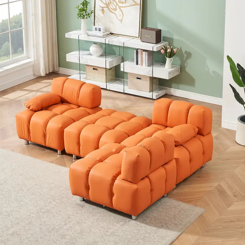 90.6 Foldable 3 Seater Sofa with Chaise, Waterproof, Stain-Resistant, and Cat Scratch-Proof