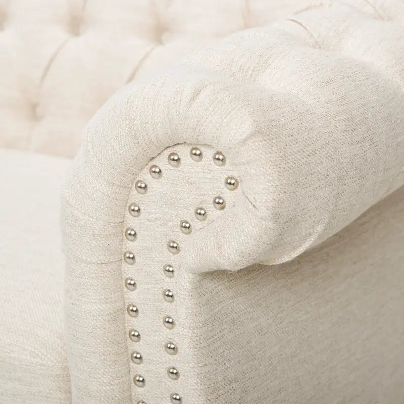Beige Chesterfield Button Tufted 3-seater Sofa with Nailheads