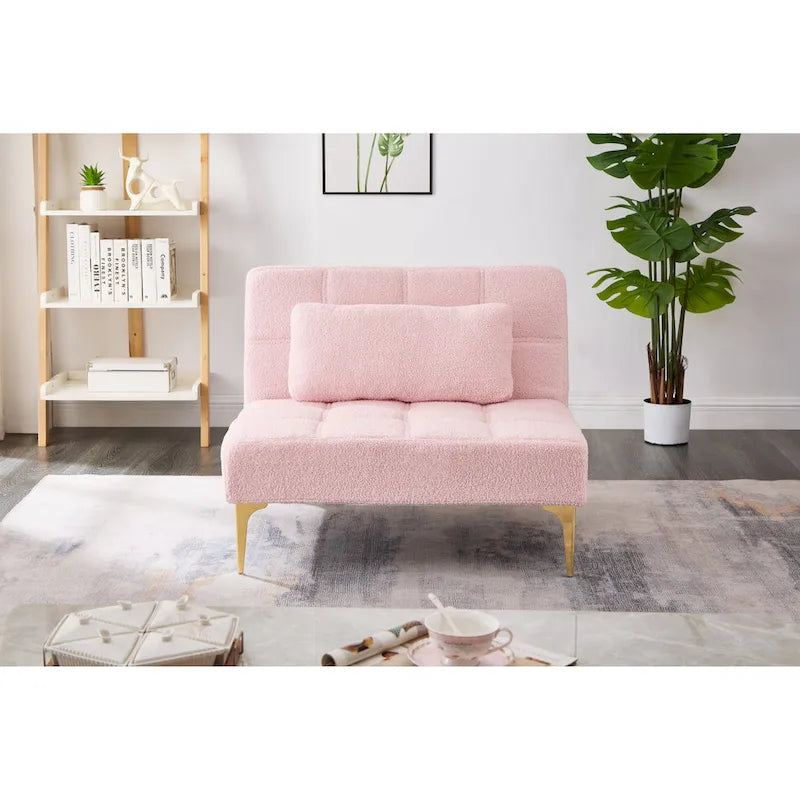 Pink Teddy Chenille Single Modular Sofa Bed with Solid Wood Frame for Living Room