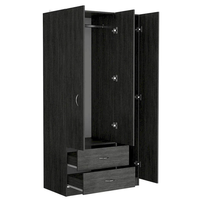 18.5 Modern Three-door Armoire with Hanging Rod, Four Interior Shelves and Two Bottom Drawers