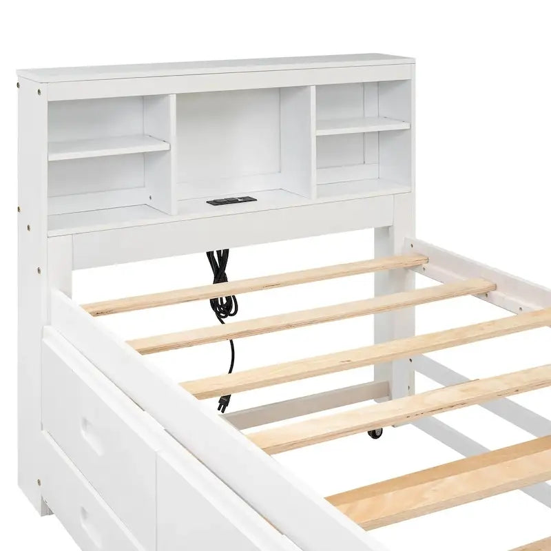 Pine Wood Platform Bed Frame with 3 Drawers & Trundle