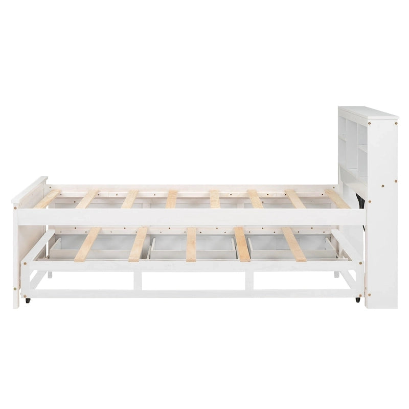 Pine Wood Platform Bed Frame with 3 Drawers & Trundle
