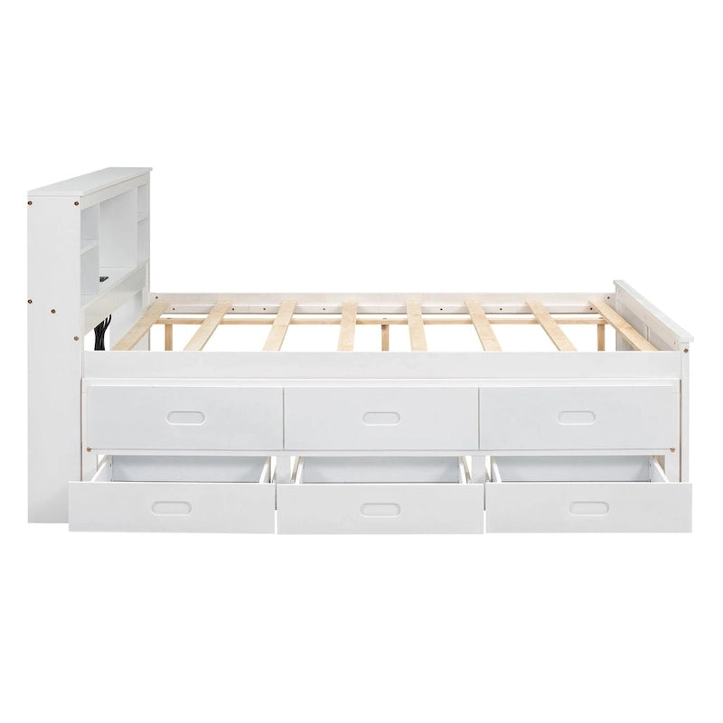 Pine Wood Platform Bed Frame with 3 Drawers & Trundle