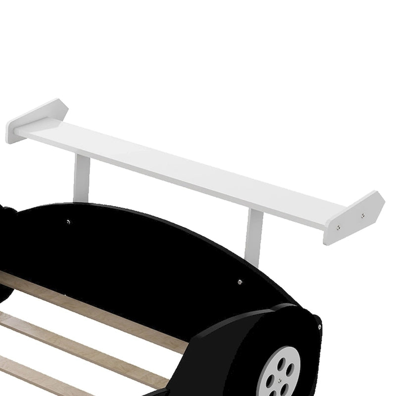 Full Size Wooden Race Car-Shaped Bed Frame with Guardrail