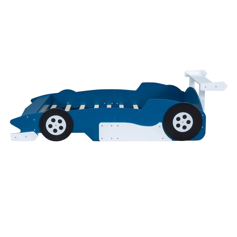 Full Size Wooden Race Car-Shaped Bed Frame with Guardrail