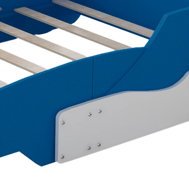 Full Size Wooden Race Car-Shaped Bed Frame with Guardrail