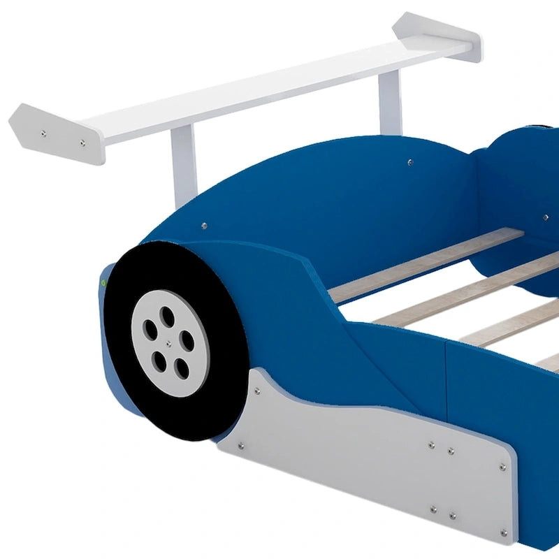 Full Size Wooden Race Car-Shaped Bed Frame with Guardrail