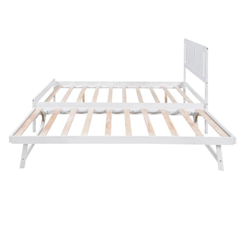 Modern Full Size Pine Wood Platform Bed with Adjustable Trundle