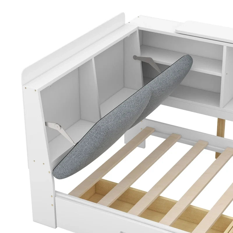 King Size Upholstered Bed with Storage Headboard and Trundle