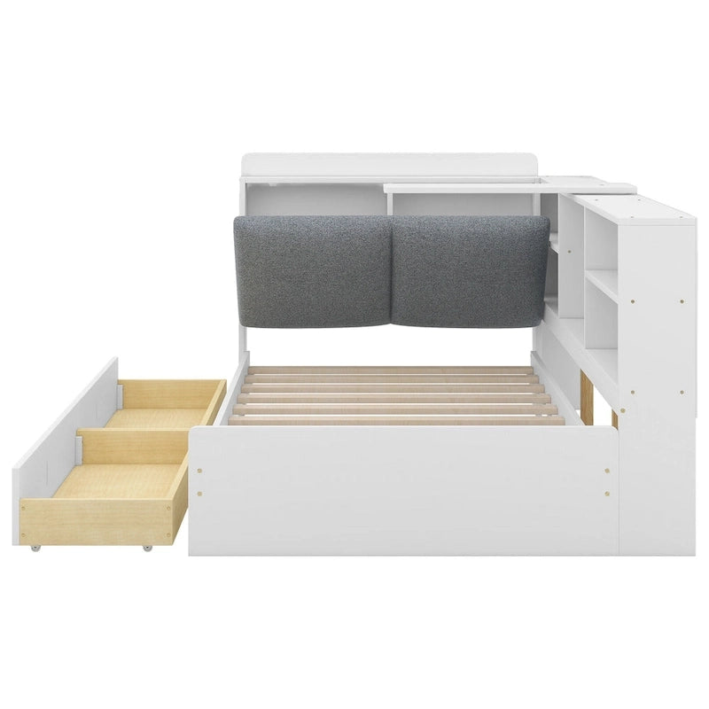 King Size Upholstered Bed with Storage Headboard and Trundle