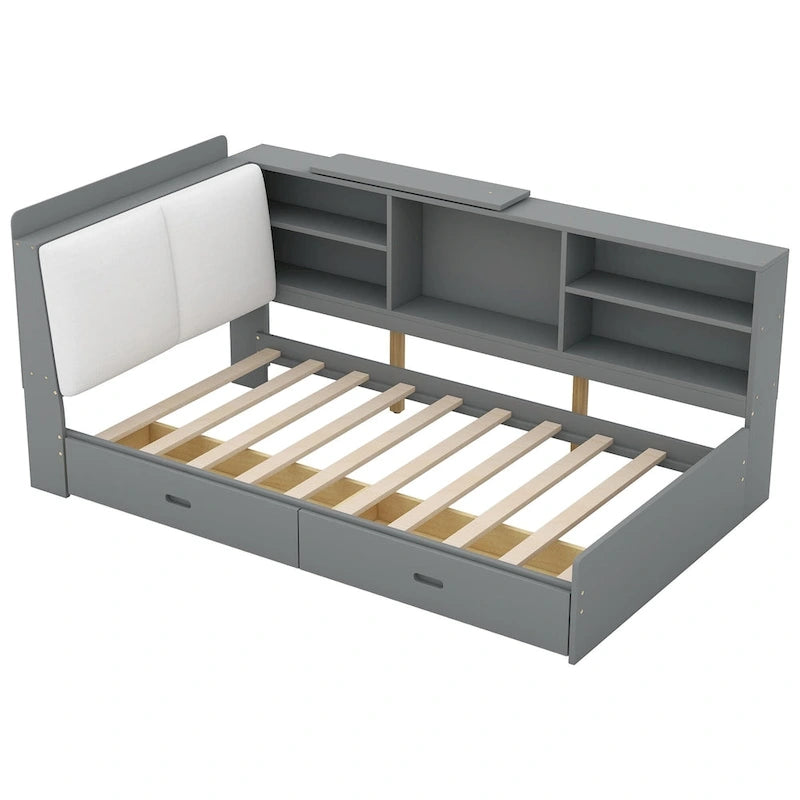 King Size Upholstered Bed with Storage Headboard and Trundle