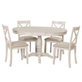 Antique White Vintage 5-Piece Wooden Dining Table Set with Expandable Round Table & 4 Chairs