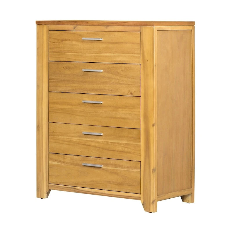 5-Drawer Solid Wood Vertical Chest with Metal Handle for Bedroom, Living Room