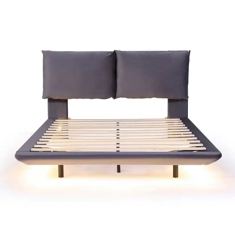 Queen Velvet Floating Platform Bed with Sensor Light