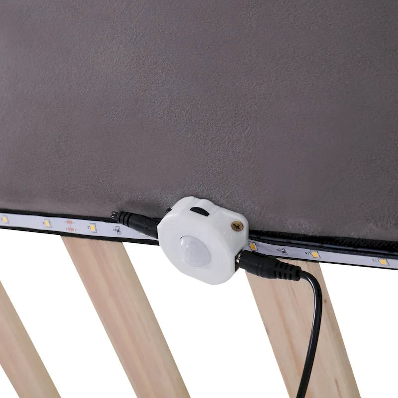 Queen Velvet Floating Platform Bed with Sensor Light