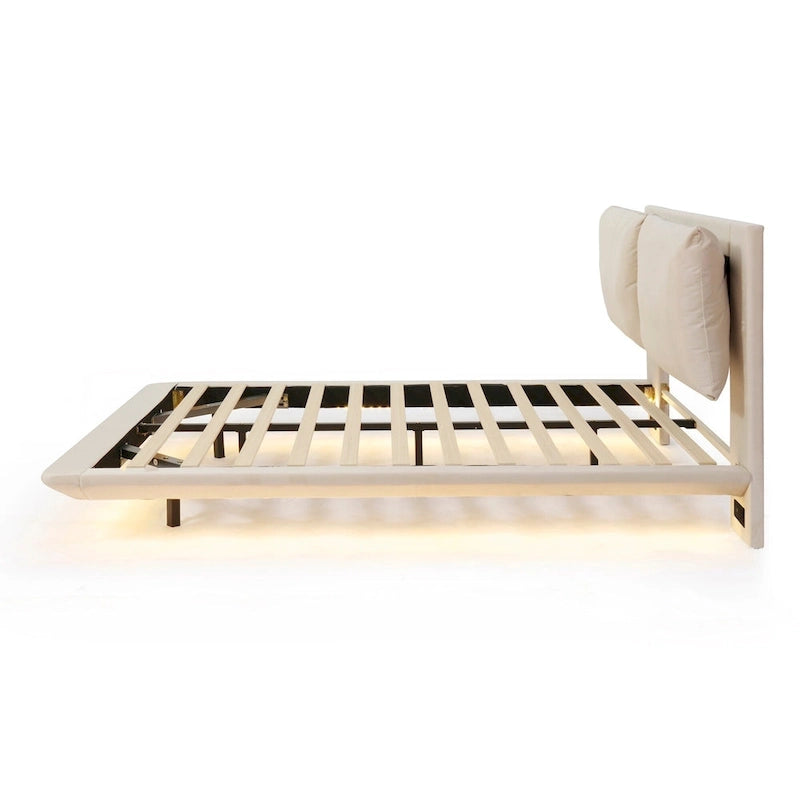 Queen Velvet Floating Platform Bed with Sensor Light