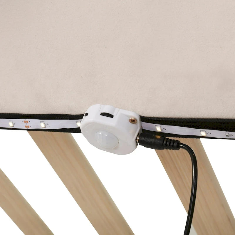 Queen Velvet Floating Platform Bed with Sensor Light