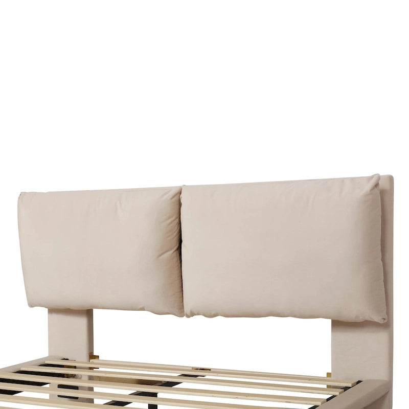 Queen Velvet Floating Platform Bed with Sensor Light