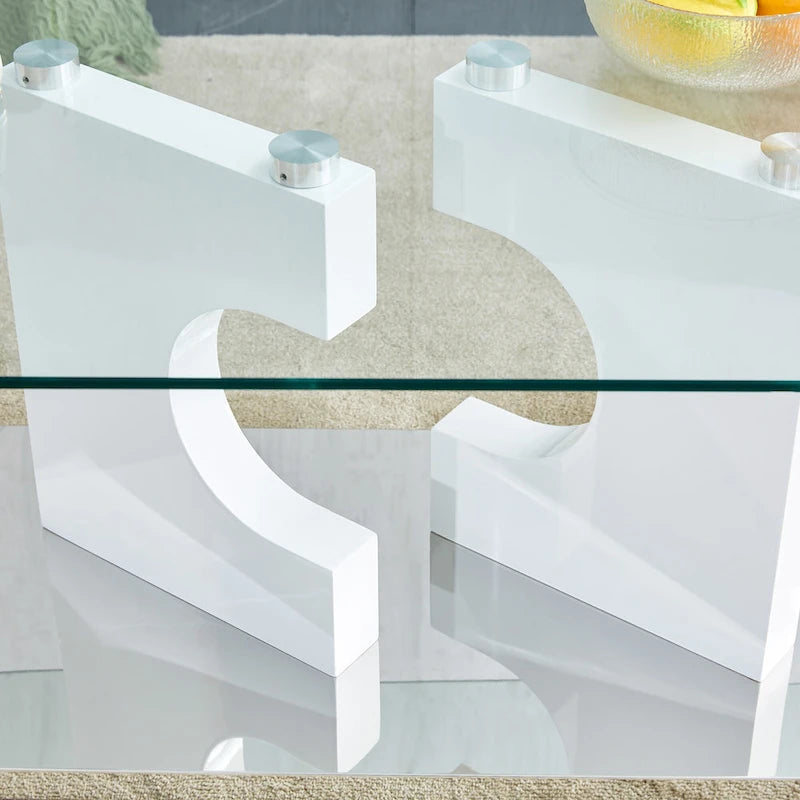 47.2 Modern Rectangular Coffee Table with Tempered Glass Tabletop and MDF Legs