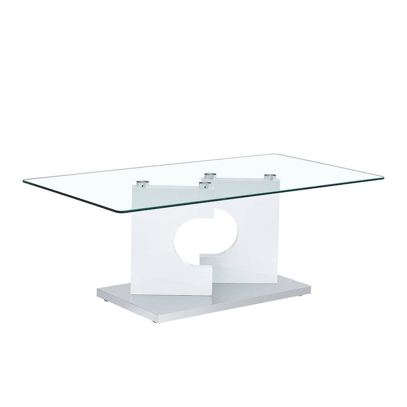 47.2 Modern Rectangular Coffee Table with Tempered Glass Tabletop and MDF Legs