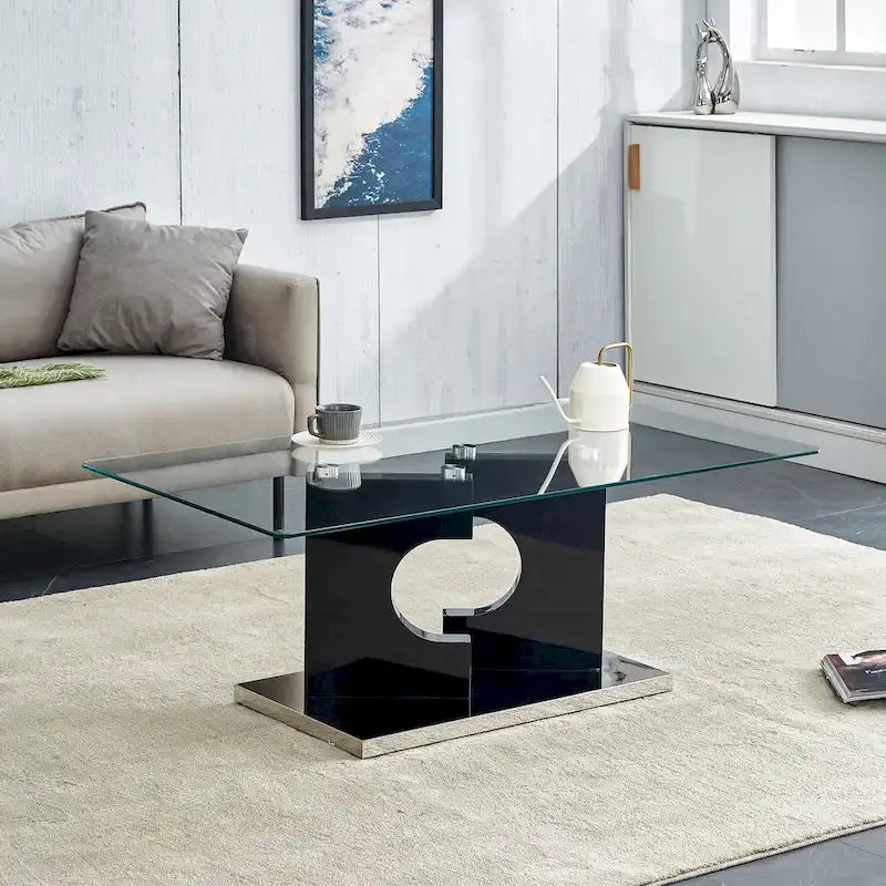 47.2 Modern Rectangular Coffee Table with Tempered Glass Tabletop and MDF Legs