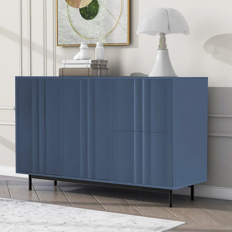 Modern Wave Pattern Storage Cabinet with 2 Doors, 2 Drawers and Adjustable Shelves
