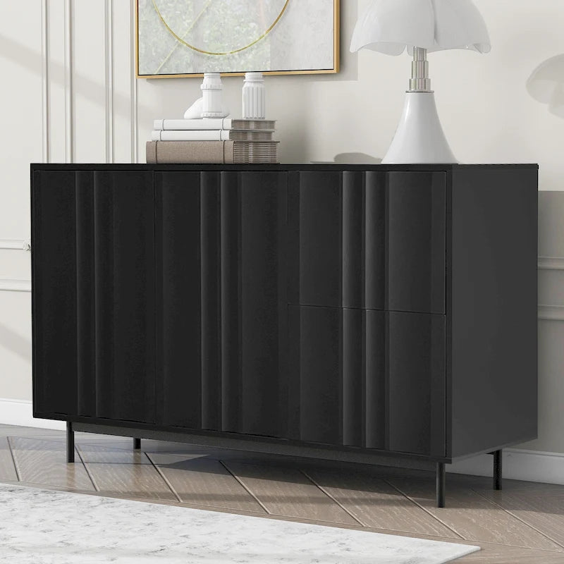 Modern Wave Pattern Storage Cabinet with 2 Doors, 2 Drawers and Adjustable Shelves