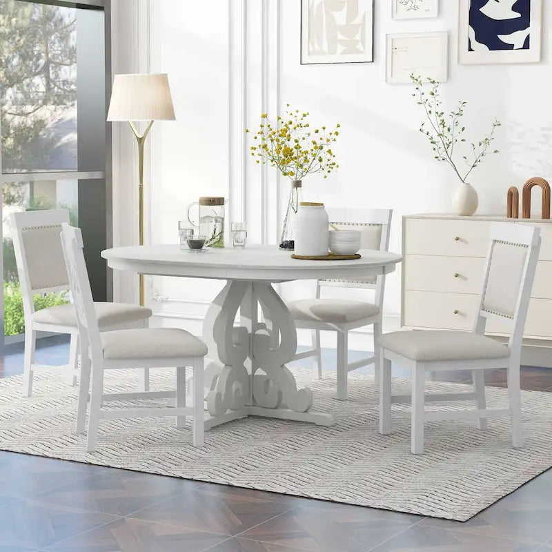 5-Piece Wooden Dining Table Set with Extendable Table & 4 Chairs