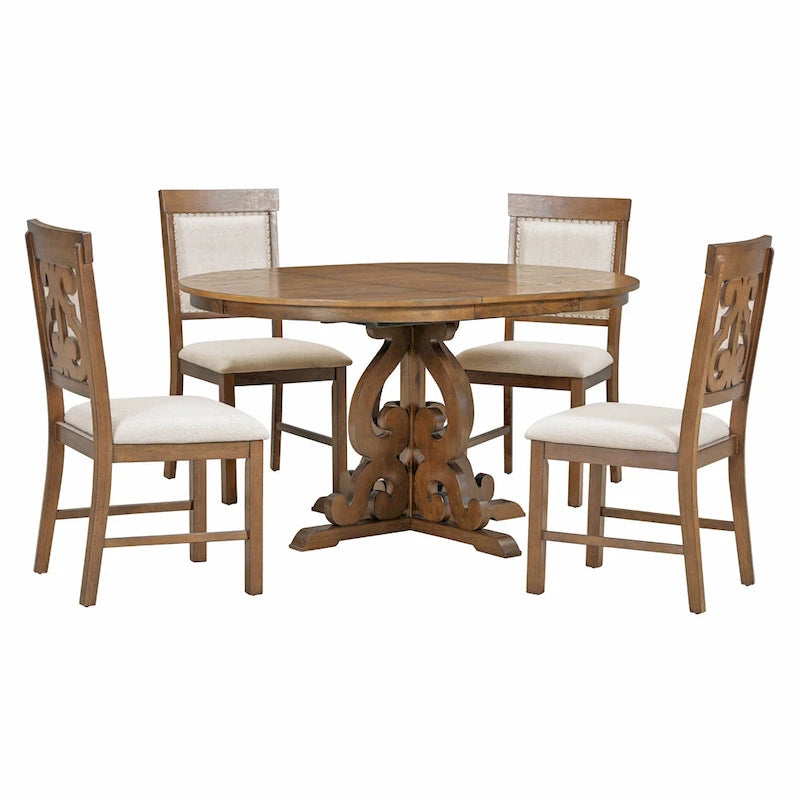 5-Piece Wooden Dining Table Set with Extendable Table & 4 Chairs