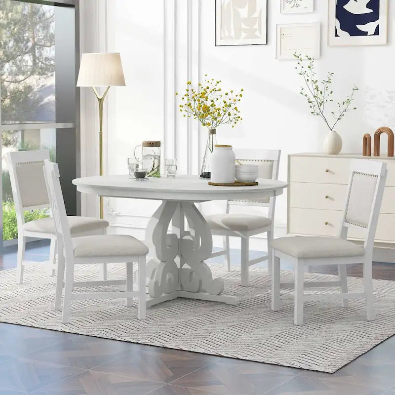 5-Piece Wooden Dining Table Set with Extendable Table & 4 Chairs