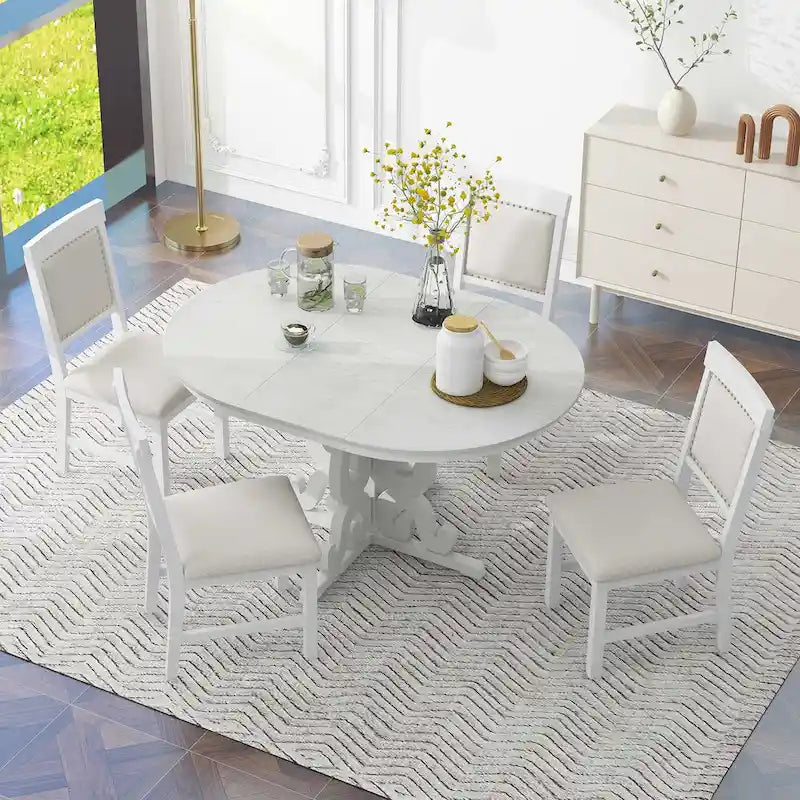 5-Piece Wooden Dining Table Set with Extendable Table & 4 Chairs