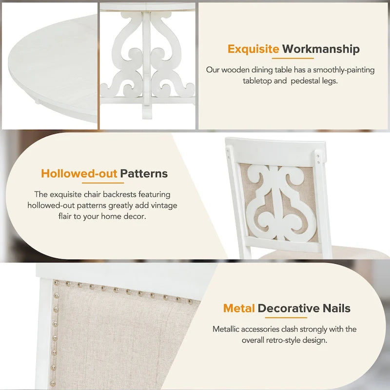 5-Piece Wooden Dining Table Set with Extendable Table & 4 Chairs