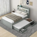 Gray Twin XL Platform Bed with LED Headboard & Drawers