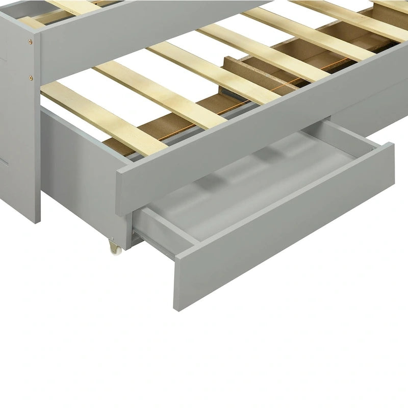 Gray Twin XL Platform Bed with LED Headboard & Drawers