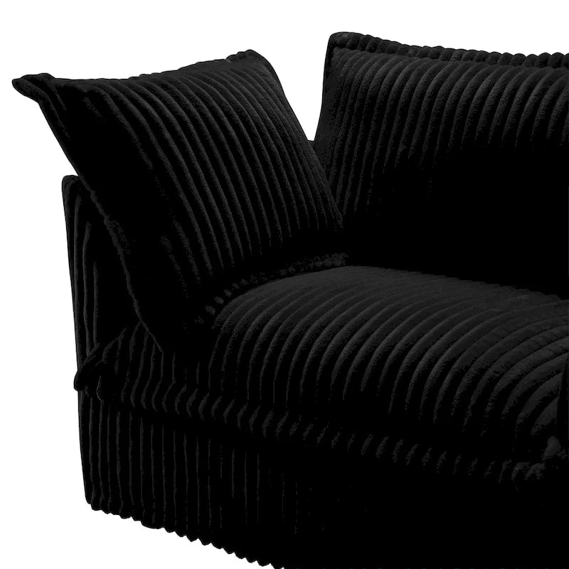 Corduroy 2-Seater Sectional Sofa with Convertible Ottoman & Pillows