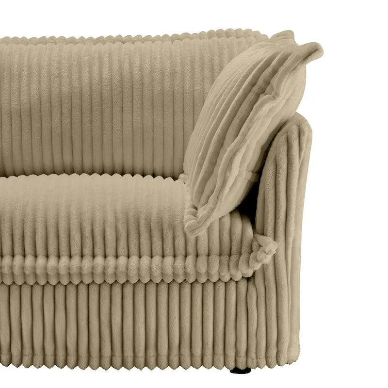 Corduroy 2-Seater Sectional Sofa with Convertible Ottoman & Pillows