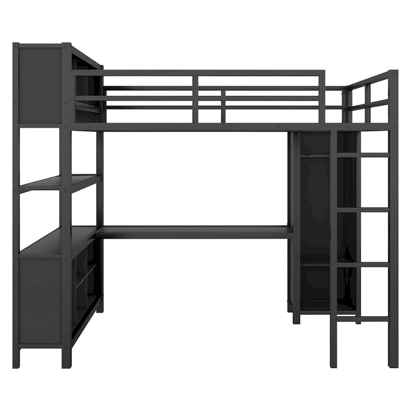Full Metal Loft Bed with Wardrobe & Desk