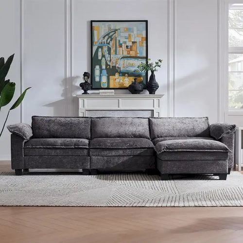 120 Chenille L-Shaped Modular Sofa with Ottoman, Sleeper Design